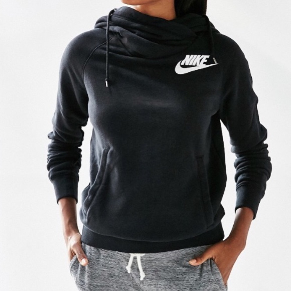 NIKE Funnel Neck Hooded Sweatshirt - Black